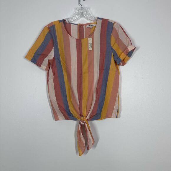 NEW Madewell XXS 2XS Button Back Tie Tee Sherbet Stripe Summer Cotton - Picture 2 of 6